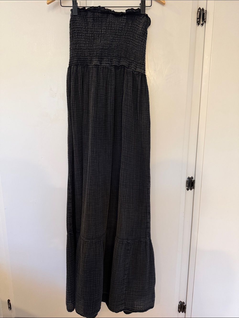 Strapless Black Smocked Maxi Dress